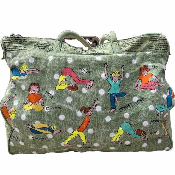 Sally Huss Yoga Poses Beach Duffle Tote Bag Large w Pocket & Inspiration Writing - Picture 2 of 16